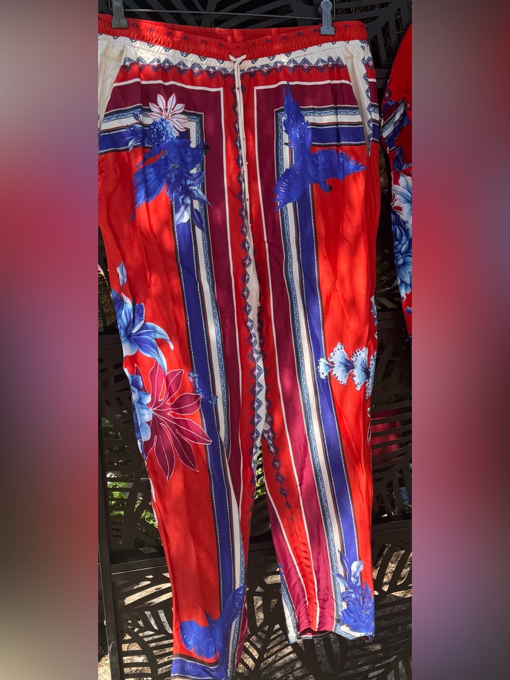 Farm Rio Macaw Scarf Red White Blue Two Piece Set XL - Picture 13 of 13